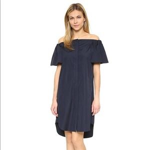 [Vince] NWT Cotton Poplin Navy Blue Off The Shoulder Shirtdress Shift Dress Sz 6